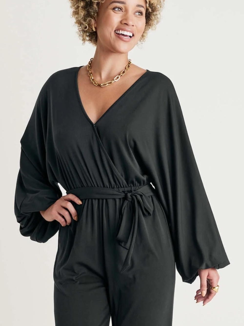 VENUS Volume Sleeve Detail Jumpsuit - Jet Black NEW - Picture 6 of 9